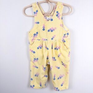 Vintage 90s All Mine Corduroy Overalls Kids 6-12M Yellow Alphabet Block Print